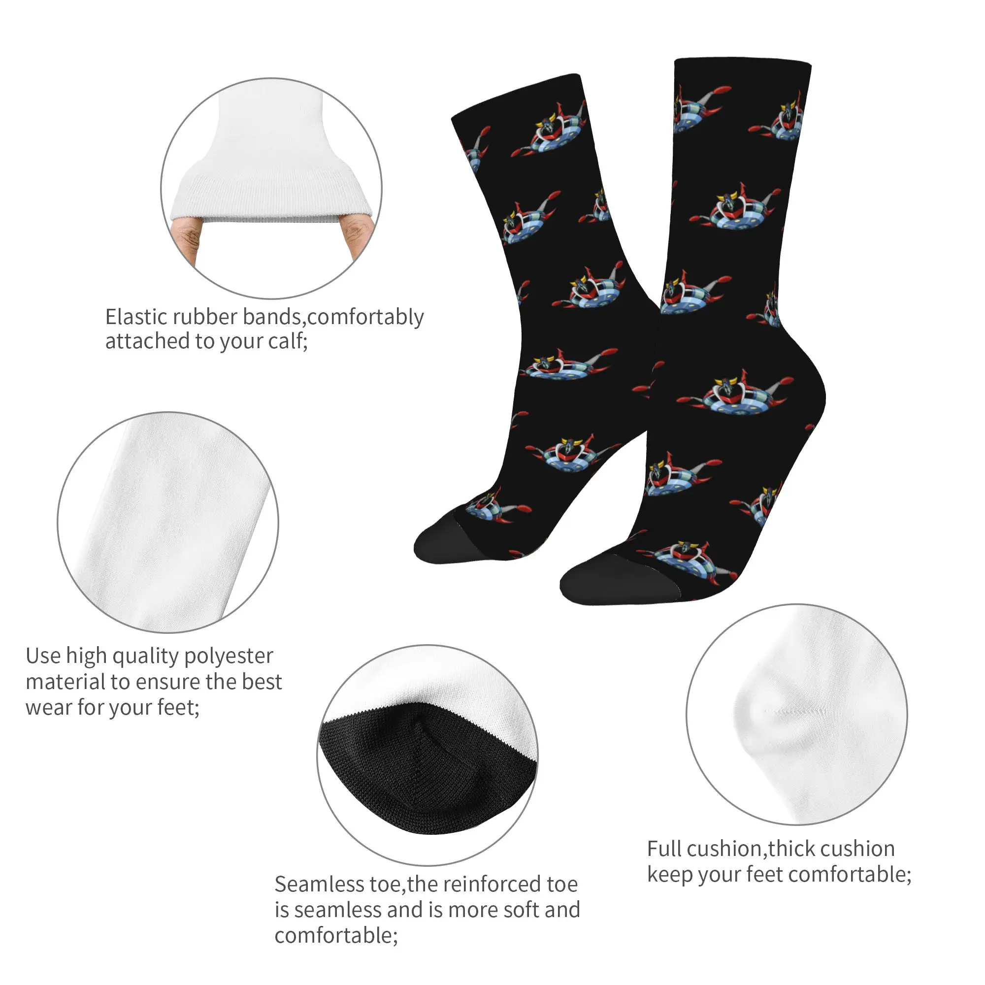 Mazinger Z Manga Socks Men's Women's Polyester Casual UFO Robot Socks Spring Summer Autumn Winter Middle Tube Stockings Gifts
