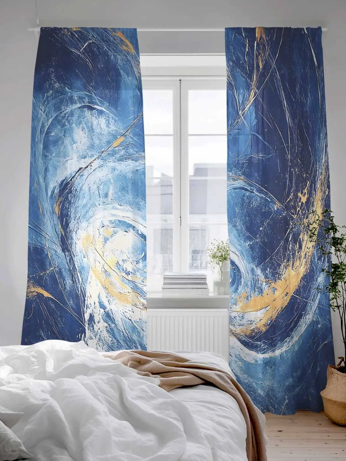 

Абстрактные синие тематические тюлевые прозрачные шторы для гостиной, спальни, кухни, украшения, вуаль, шторы из органзы