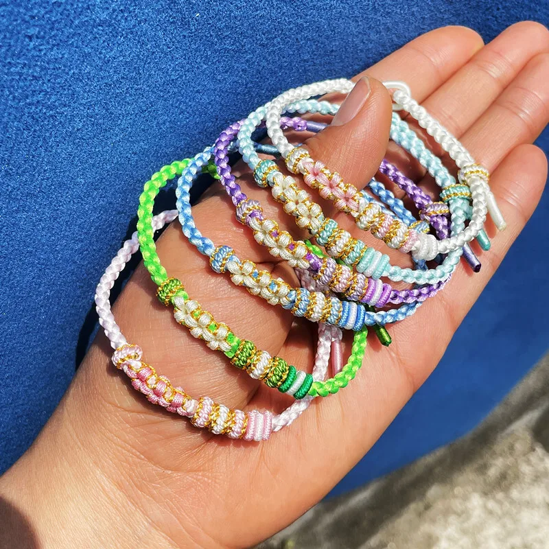 

Pure Handmade Hand Woven Colorful Peach Blossom DIY Can Be Strung Accessories Tangka Fashion Colored Adjustable Rope Gifts