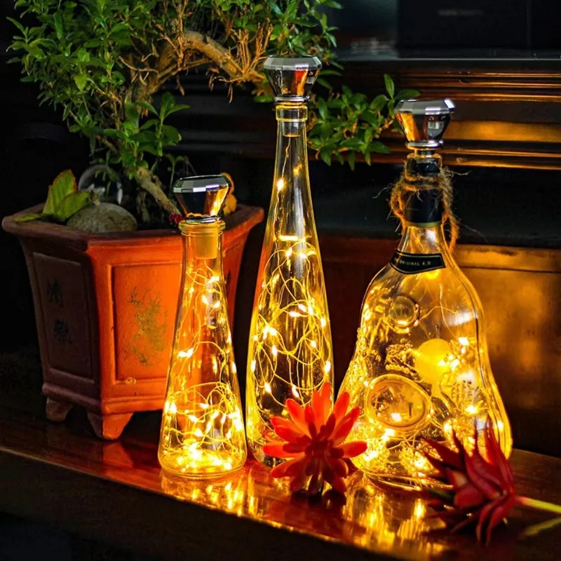 Wine Bottle Light Wine Bottle Lamp Diamond Shape Solar Night Light Starry for Wedding Party Decor Fairy Copper Wire String Light
