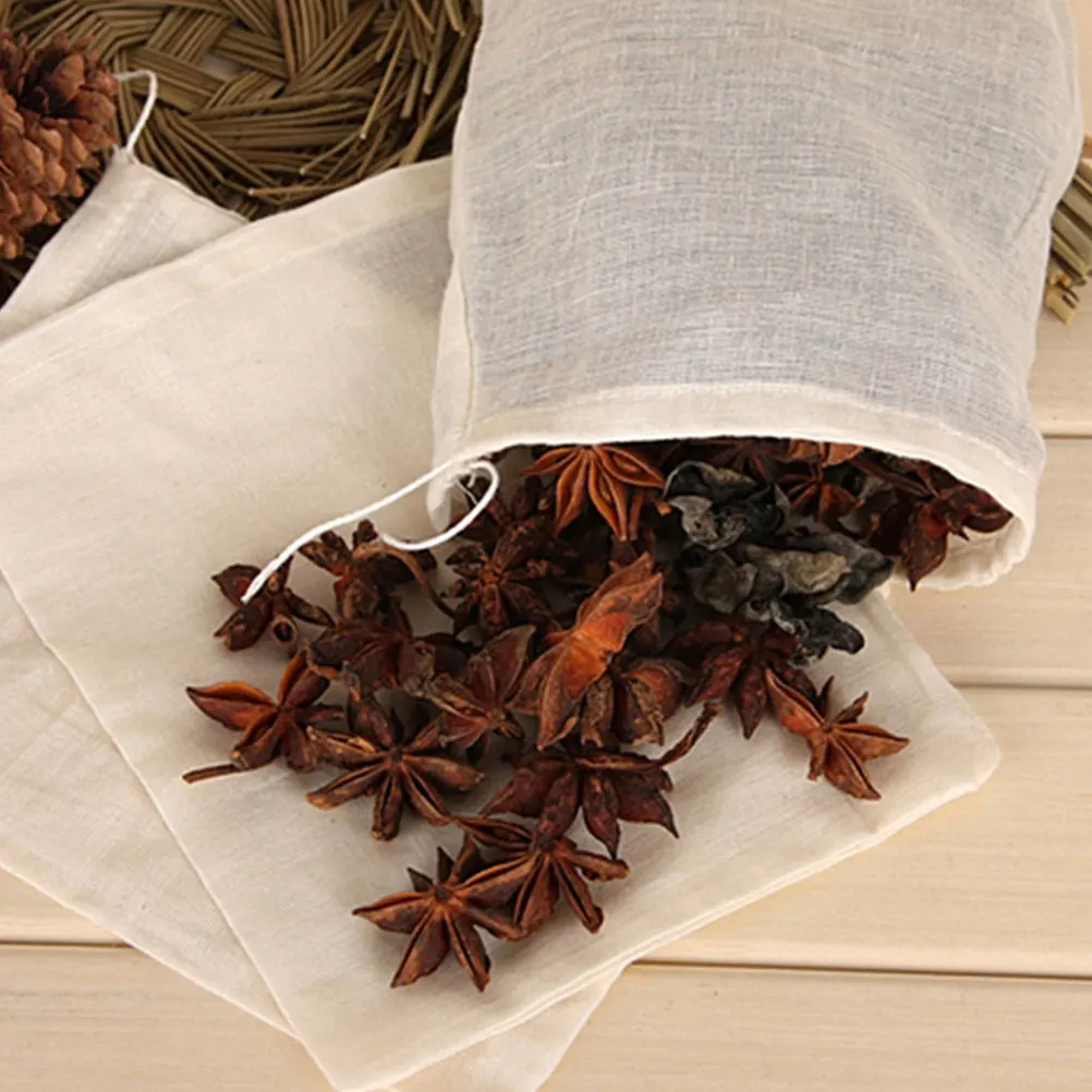 

20pcs Cotton Spice Bags Reusable Drawstring Filter Tea Bags for Cooking Refillable Storage Pouches Compact Easy to Store