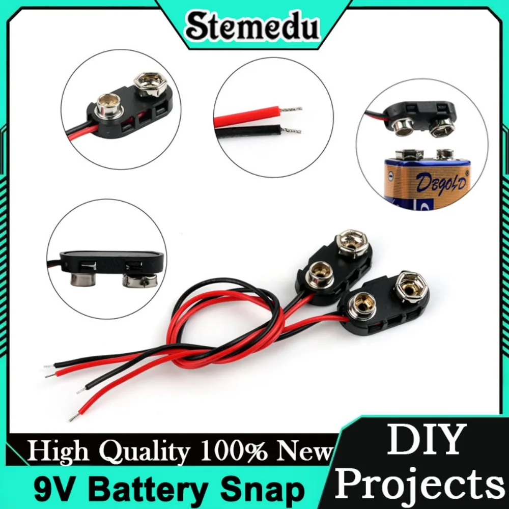 

Зажим для защелкивающегося разъема батареи 9 В с проводами, разъем кабеля питания постоянного тока для DIY электроники, игрушки, проекты Arduino