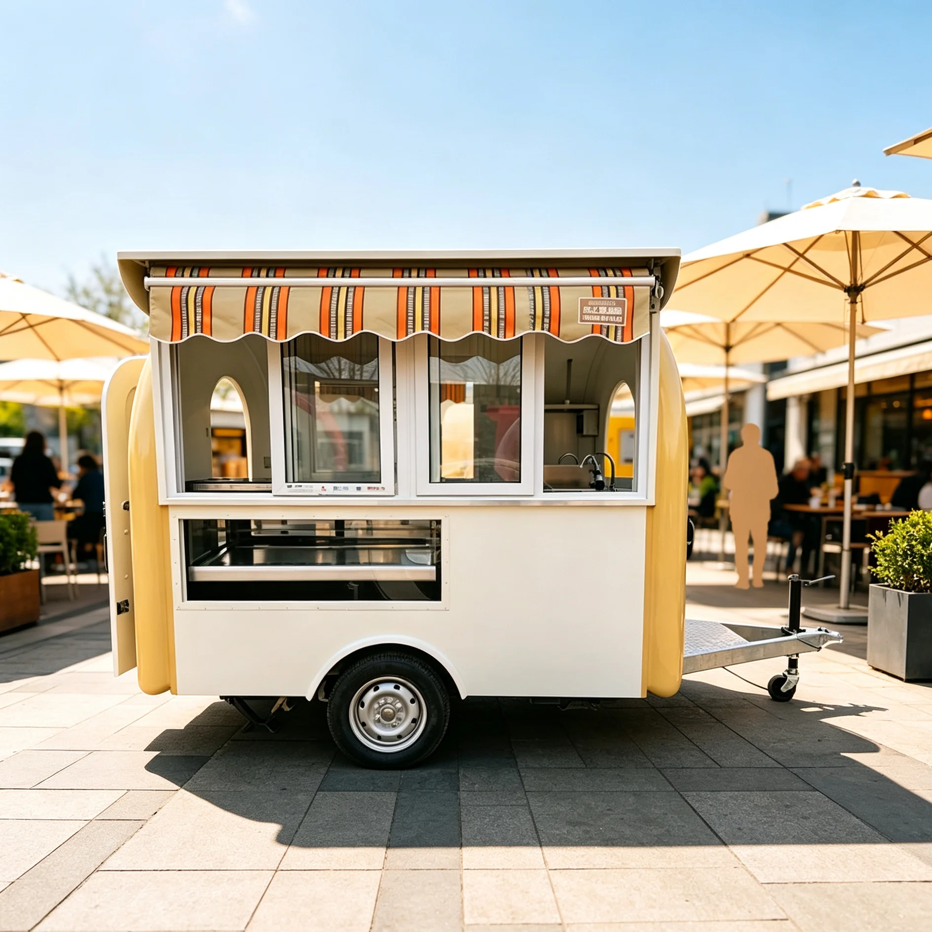 Custom Beige Mobile Food Trailer Stainless Steel Snack Cart For Street Vendor Outdoor Use