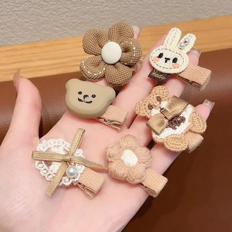 5pcs Korean Cute Hair Clip for Baby Girl Fashion Cartoon Bear Bowknot Hair Pin for Toddler Girl Milk Coffee Coloer Kids Headwear