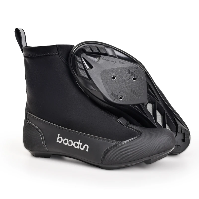 Brand BOODUN New Mens Locked Cycling Shoes Mid Tube Zipper Package Cleats Speed Bicycle Sneakers Size 39-45 All Black Bike Shoes