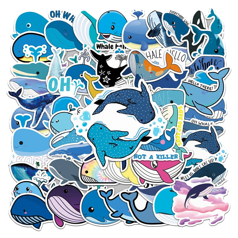 51PCS Cute Cartoon Whale Animal Creative Stickers Graffiti Guitar Skateboard Laptop Children's Toys Cute Stickers