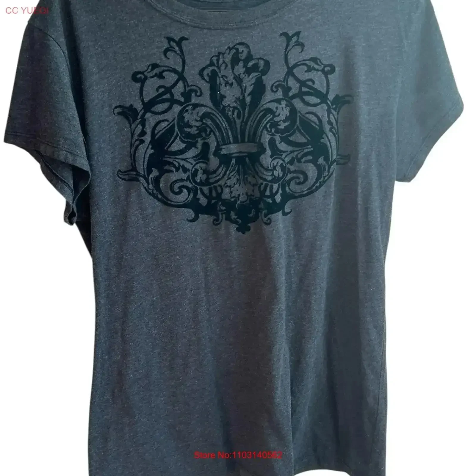 Stranded Brand Flocked Fleur De Lis and Angel T Shirt XL Gray Goth vintage Washed Breathable Stretched Casual homme Versatile