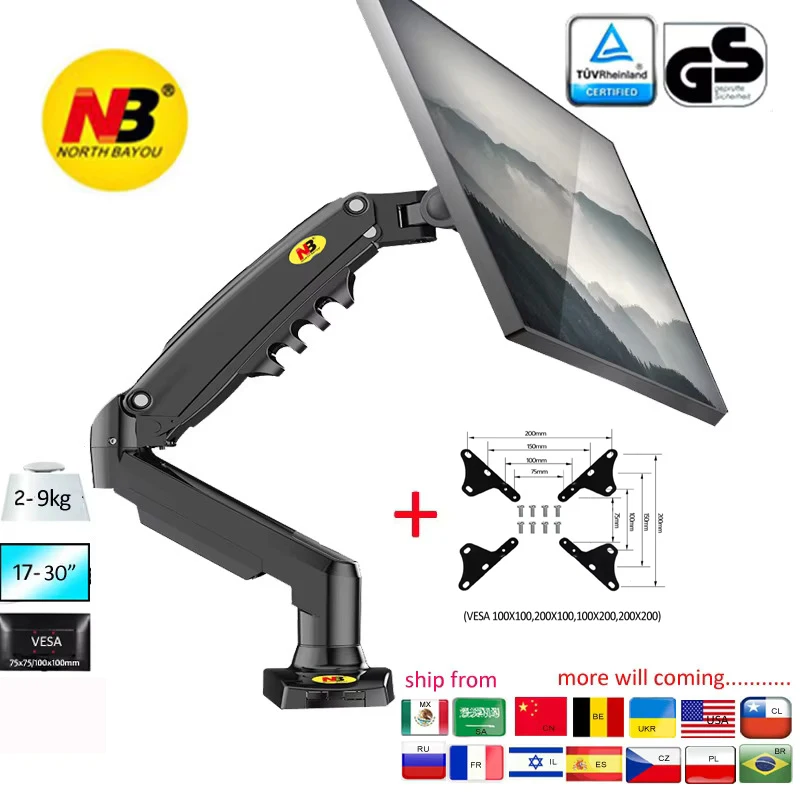 Nouveau NB F80 17-30 "support de moniteur LCD LED de bureau bras ressort à gaz mouvement complet 2-9 kg double bras câble usb3 (option)