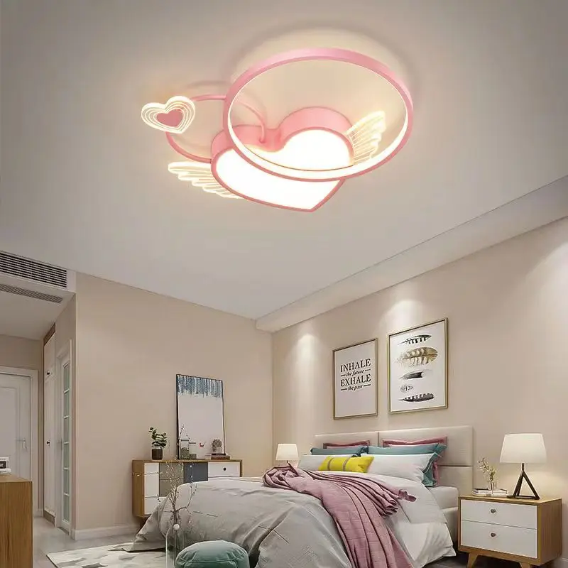 

LED Bedroom Lamp Personality Angel Wings Love Heart Ceiling Lights for Living Room Princess Children's Room