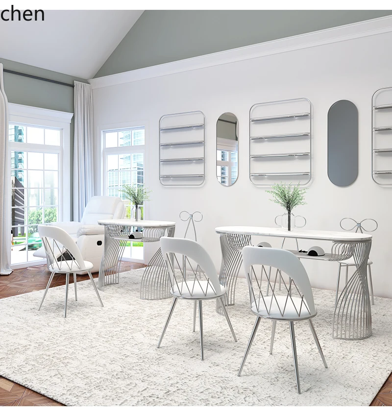 Nail Art Table and Chair Set Simple Single Double Silver Dresser Nail Art Table