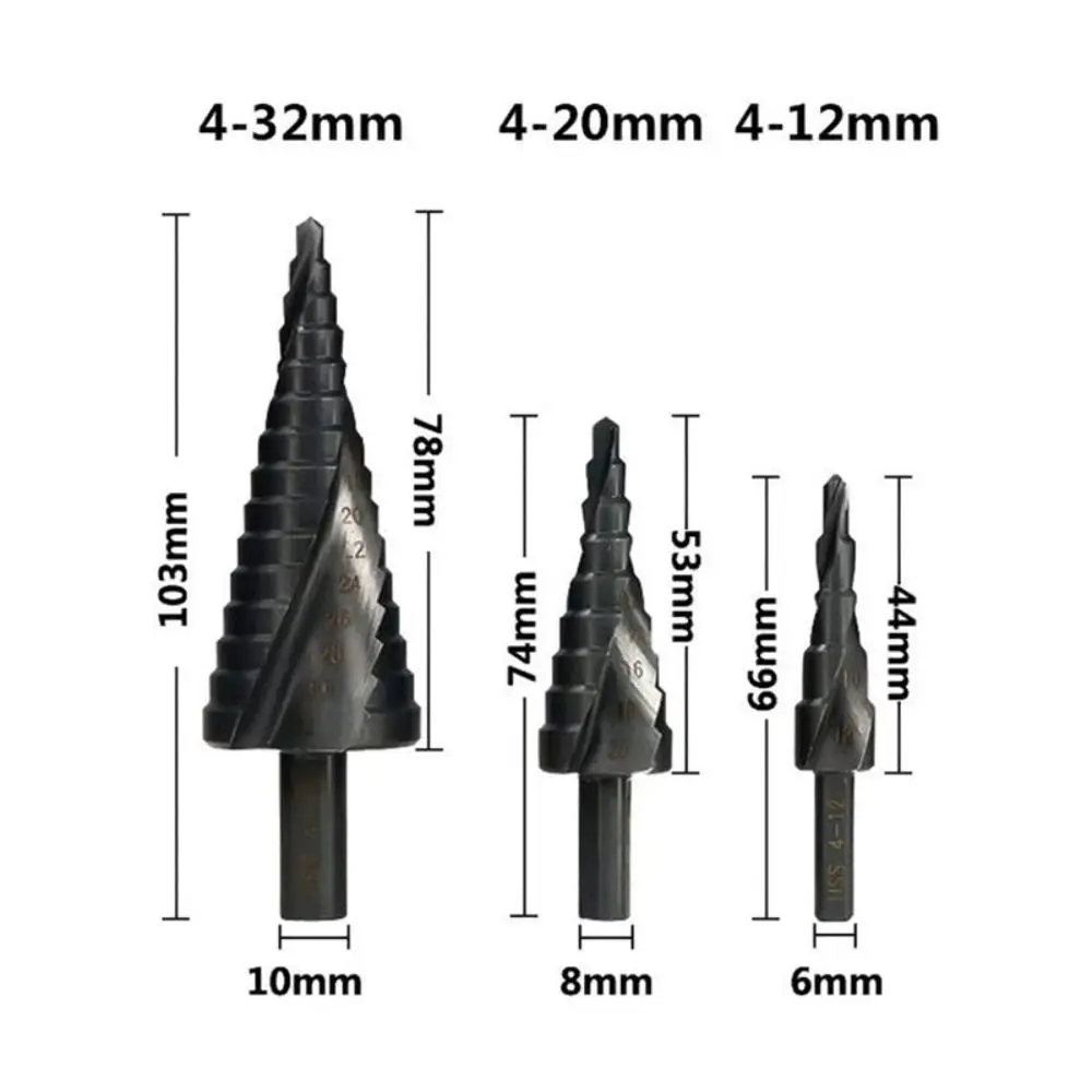 Portable 4-32mm Drill Bit Set Spiral Groove Drilling Tools Set Stepped Drill Bit High Quality Nitriding Hole Opener