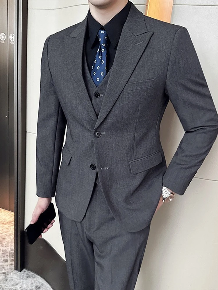 Men's Suit High Quality 3 Piece (Blazer+ Vest + Pants) Fashion Business Slim Fit Single-Breasted Men Suit Wedding Party Tuxedos