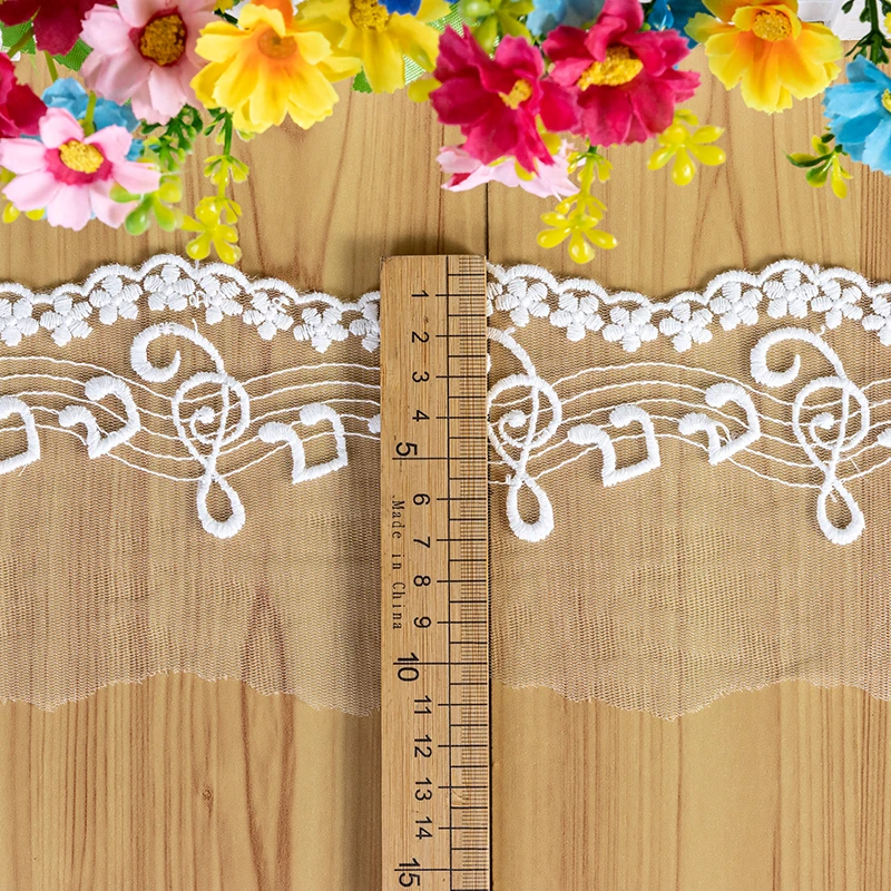 1yard Music Note Mesh Embroidered Lace Trim Ivory White Black for DIY Crafts/Wedding Dress Sewing Accessories Decoration