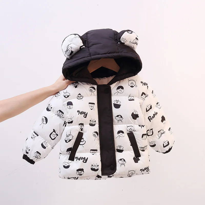 Kids Coats Wholesale 2024 Newest Arrival Bear Printed Toddler Girls Jackets Bear Ear Hooded Thickness Children Winter Coats