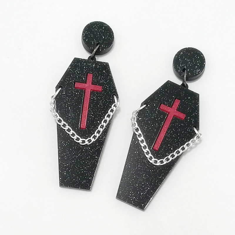 KUGUYS Halloween Gothic Lovely 4 Style Coffin Drop Earrings for Women Glitter Acrylic Jewelry Fashion Icon Accessories