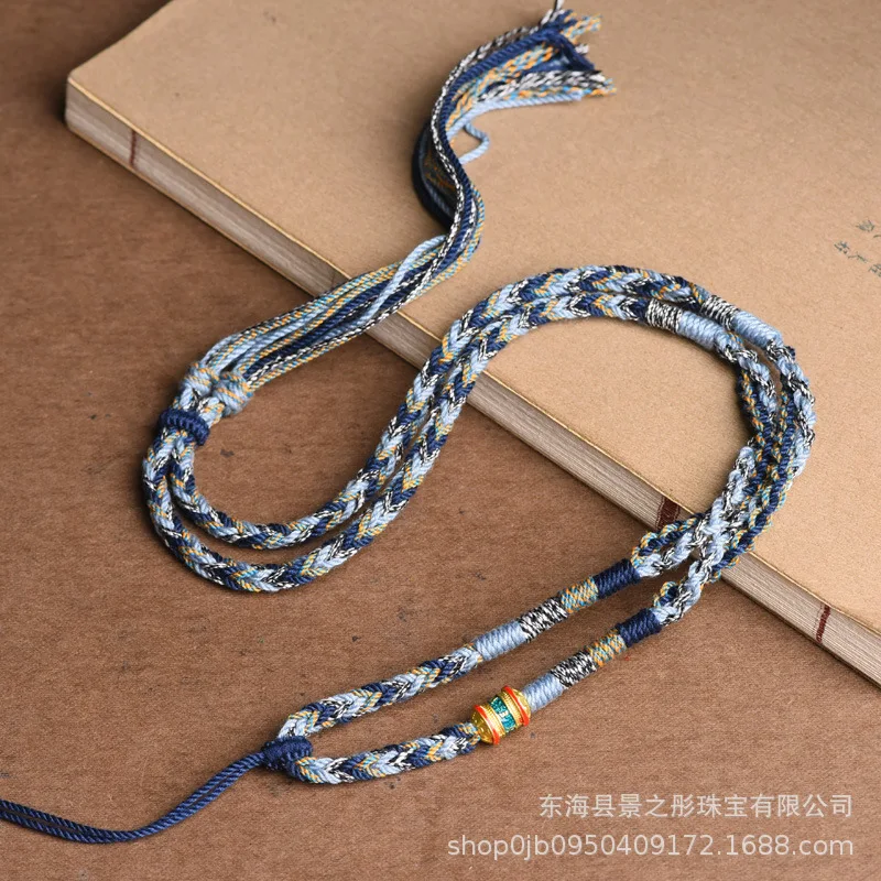 Tibetan Hand Rub Cotton String Halter Necklace Rope Beeswax Crafts Amulet Thangka Rope Hand-Woven with Lanyard Ethnic Style