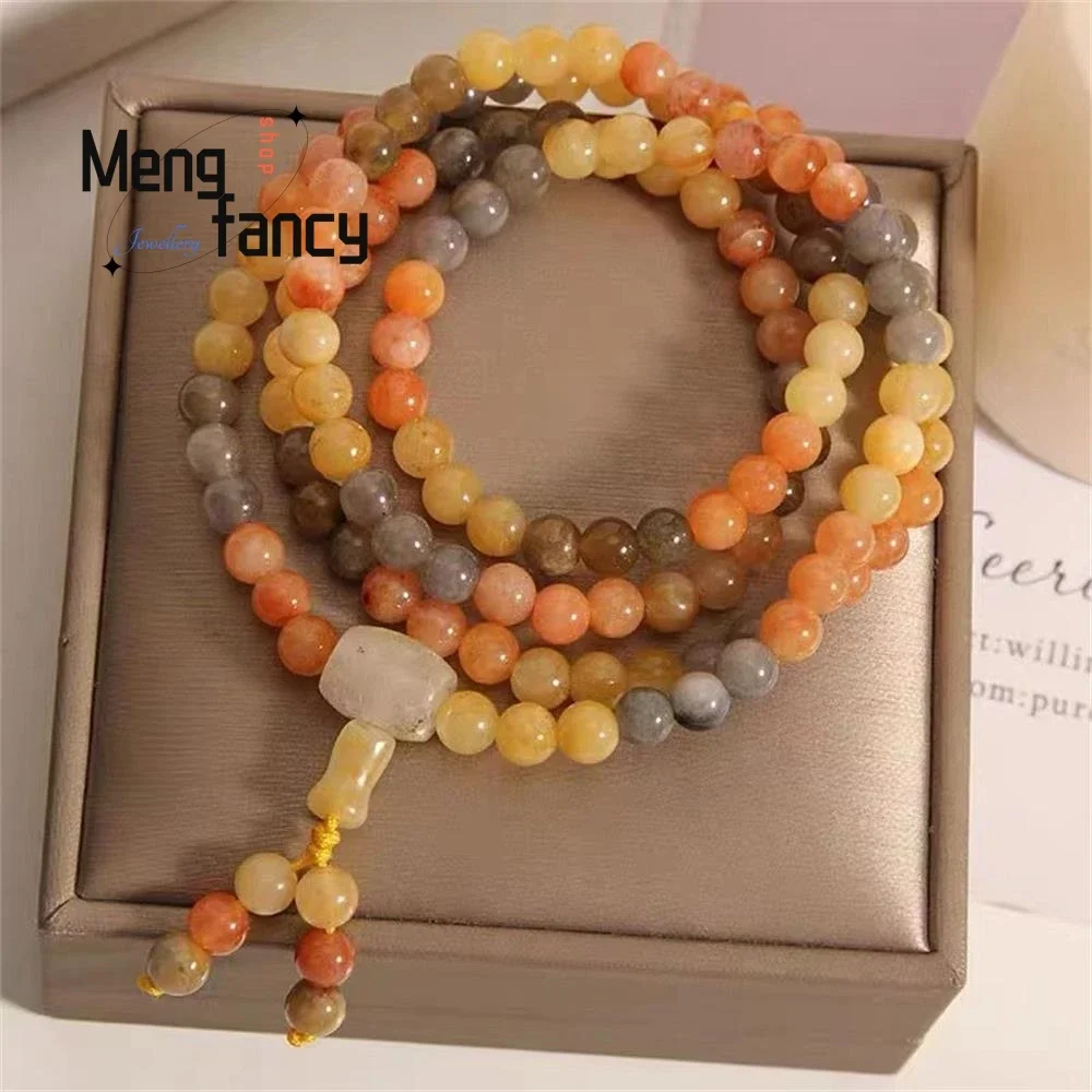 

Natural Xinjiang Gold Silk Jade 108pcs Buddha Beads Bracelet Wrap Around Four Circles Exquisite High-grade Fashion Fine Jewelry