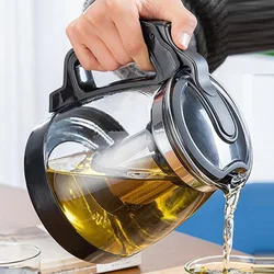 Clear Glass Tea Teapot, Heat Resistant Infuser, Tea Pot, Strainer Kettle, Teahouse Drinkware, Home Office, 1000ml, 2000ml, 1Pc