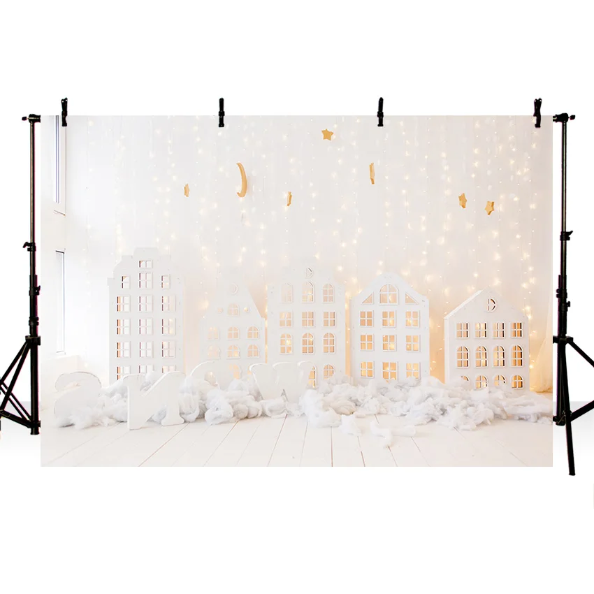 Mehofond Photography Backdrop Interior Christmas Child Holiday Portrait White Cloud Star Moon Decor Background Studio Photobooth