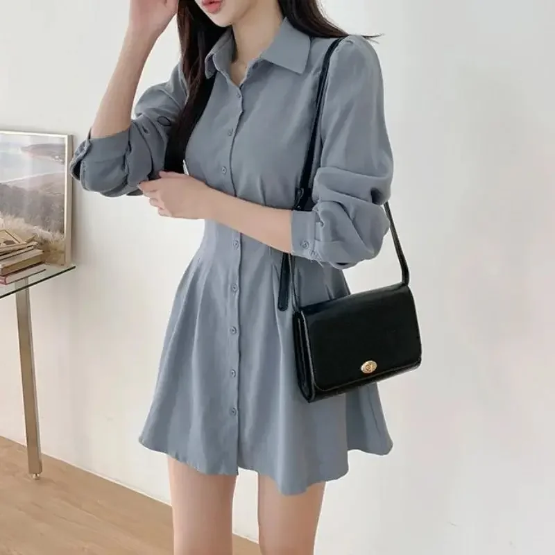 Shirt Woman Long Sleeve Dress Vintage One Pieces Clothes Aesthetic Sensual Sexy Korean Fashion Beach Hot Pink Dresses For Women