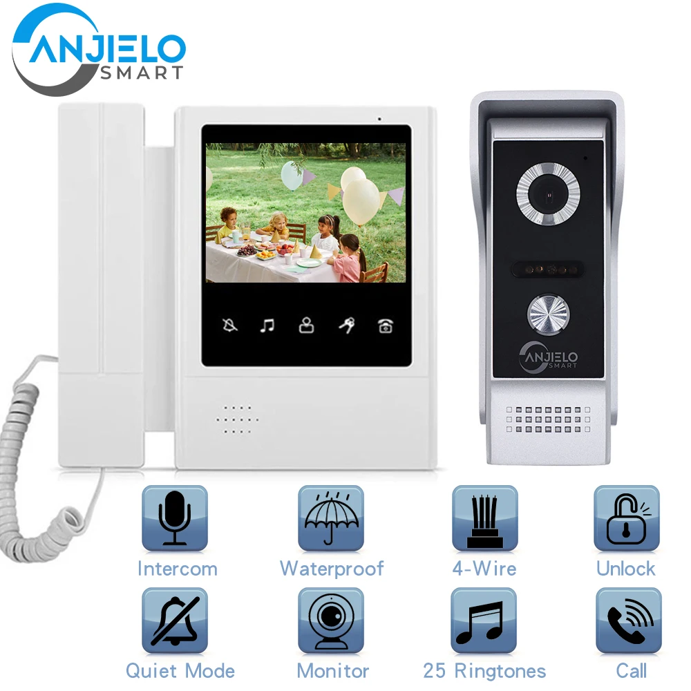 Video Doorbell Intercom System for Home 4.3 Inch Screen Video Door Phone Handheld Dual-Way Intercom Night-vision