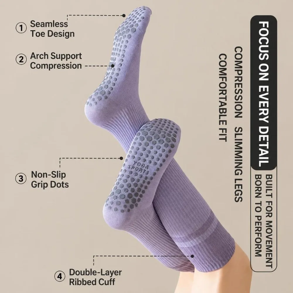 Grip Socks Non-slip Yoga Socks Elastic Adhesive Dots Compression Socks Patchwork Free Size Pilates Socks Pilates