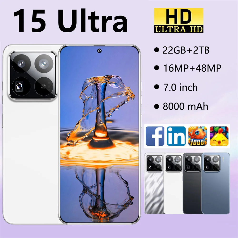 

New 2025 HOT 15 Ultra 7.0HD Global Edition Original Smart Dual Card 8000mAh Battery Facial Recognition Function