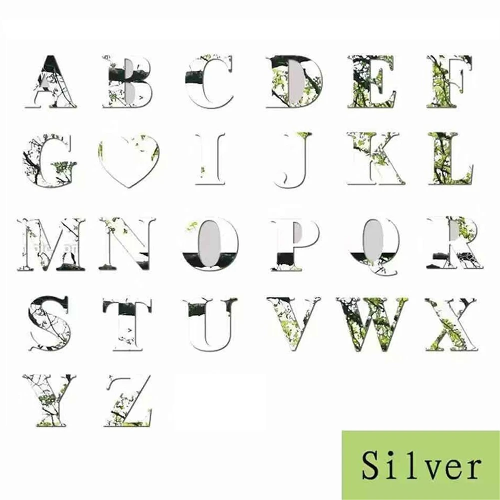 シルバーアルファベットのウォールステッカー,26文字のステッカー,ウォールステッカー,DIY壁画,10cm x 8cm x 1cm, 1個
