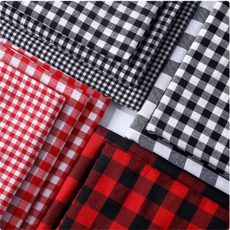 Cotton checkered fabric, clothing fabric, black, white,red and white checkered shirt,tablecloth curtain fabric handmade DIY