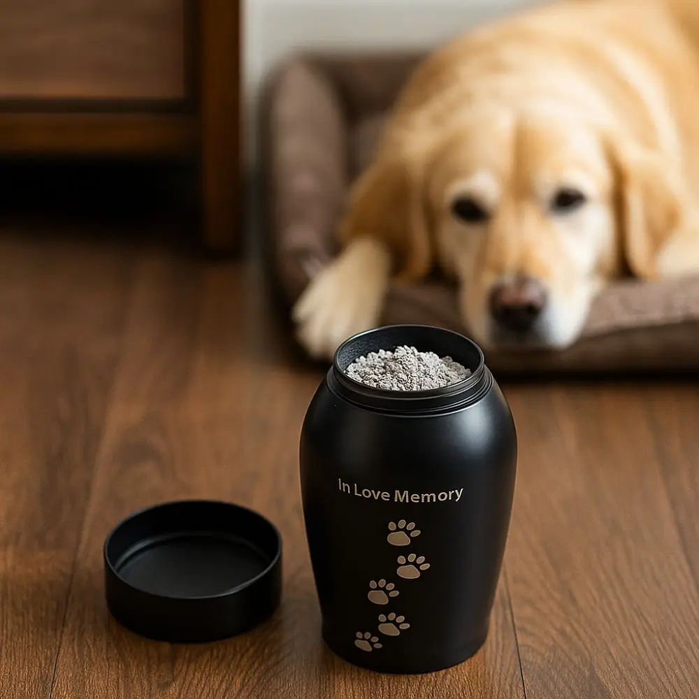 Columbarium Stainless Steel Pet Ashes Urn Portable Moisture-Proof Pet Cremation Urn Black Memorial Pet Urn Funeral Supplies