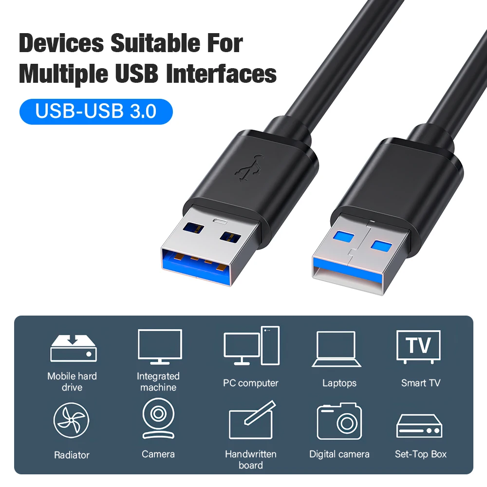 High Speed USB 3.0 Male to Male Extension Cable Type A 1M 2M for TV Box Hard Drive PC Laptop, Backward Compatible with USB 2.0