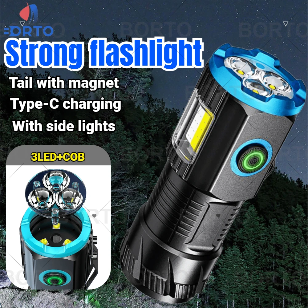 

FLSTAR FIRE Strong Light 3 LED Flashlight USB Rechargeable Built-in Battery Waterproof Lantern with Pen Clip and Tail Magnet