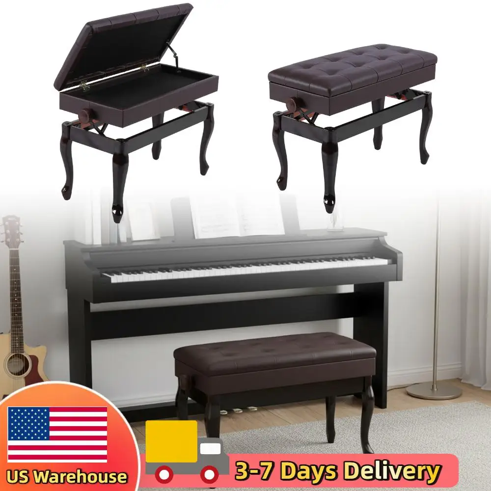 

Wood Piano Bench with Bookcase Piano Chair Adjustable Height Piano Stool Widened Piano Seat Piano Stool with Padded Cushion