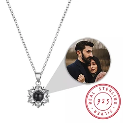 925 Silver Necklace Snowflake Shape Projection Necklaces Custom Photo Pendant Couple Fine Jewelry for Woman Bff Bridesmaid Gift