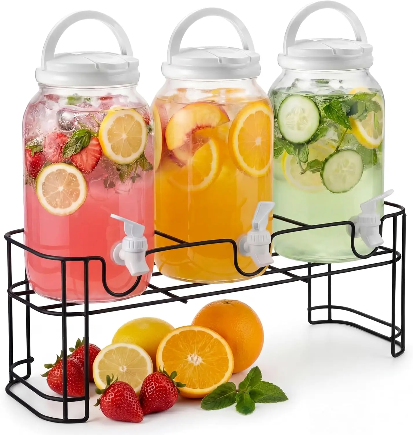 

3 Pack Drink Dispenser with Stand, 1 Gallon Each, White