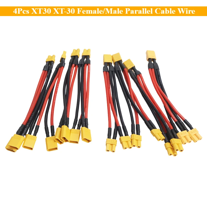 4Pcs XT30 XT-30 Female/Male Parallel Cable Wire 16AWG 100MM Y Lead Battery Charger Cable for Rc FPV Drone Car Lipo Battery Expan