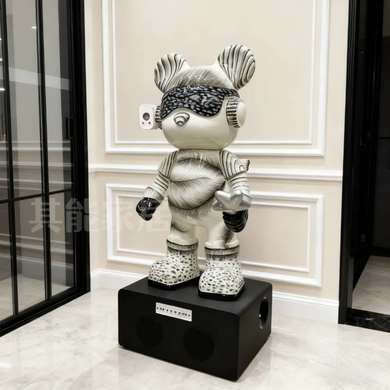 Modern Home Decor Space Fluid Bear Sculpture Graffiti Bear Piggy Bank Living Room Large Size Ornaments Resin Animal Figurine