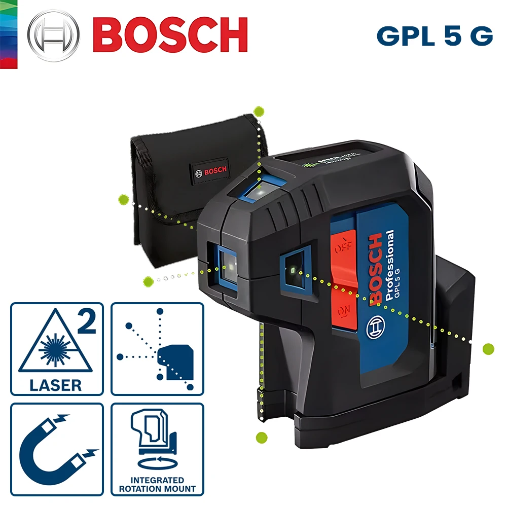 Bosch GPL 5/3G punto láser 30m puntos nivel láser verde puntos verticales y horizontales láser herramienta de medición de sitio de construcción