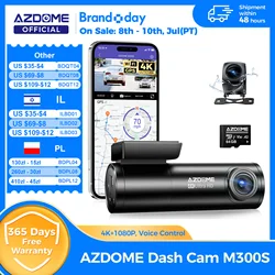 AZDOME M300S 4K Dash Cam Front and Rear, Built-in ADAS WiFi GPS Dash Camera for Cars, Free 64GB Card, Voice Control, Night Visio