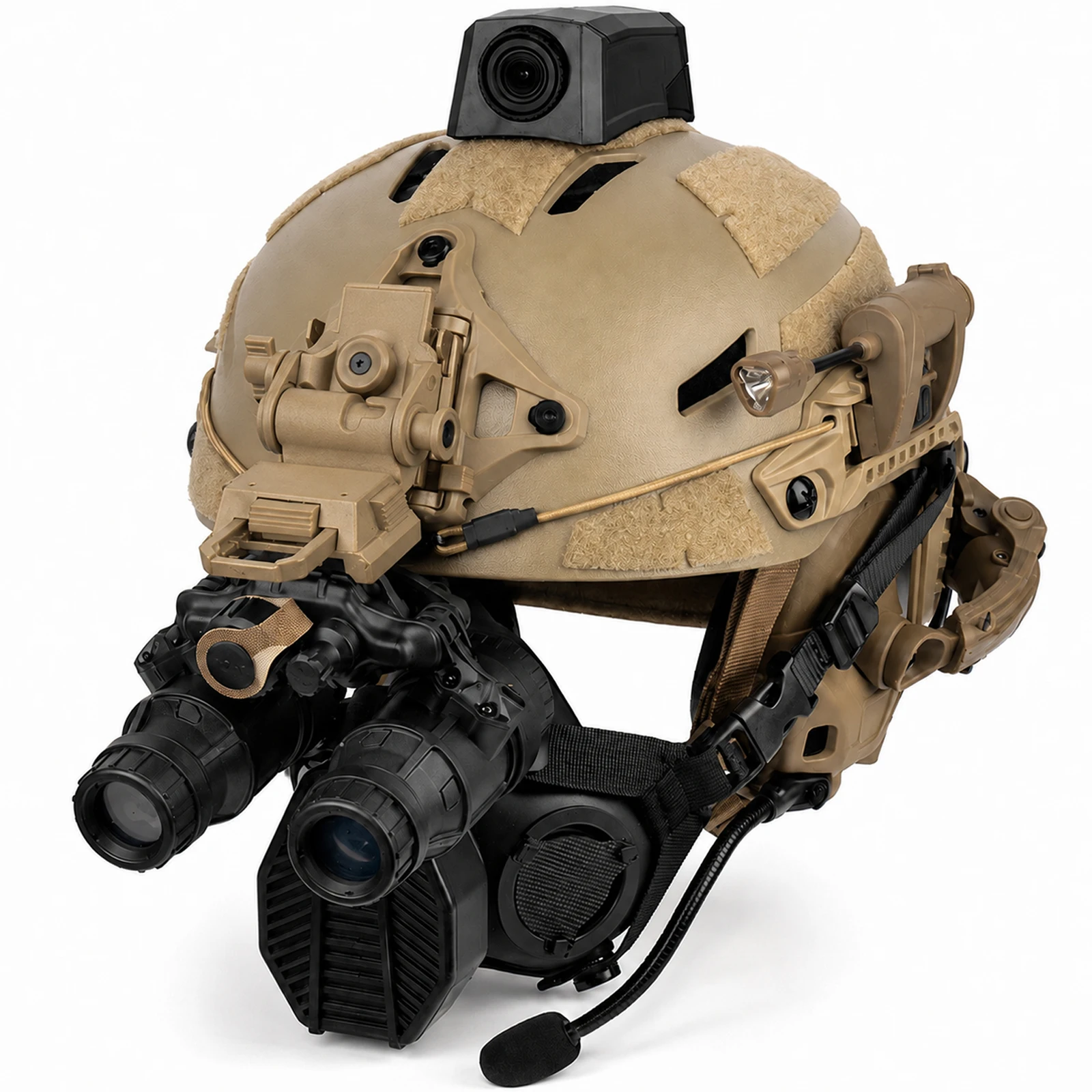 Tactical Airsoft Helmet Set with Dummy Night Vision Goggle Camera Model Respirator Communication Headset Light Gear