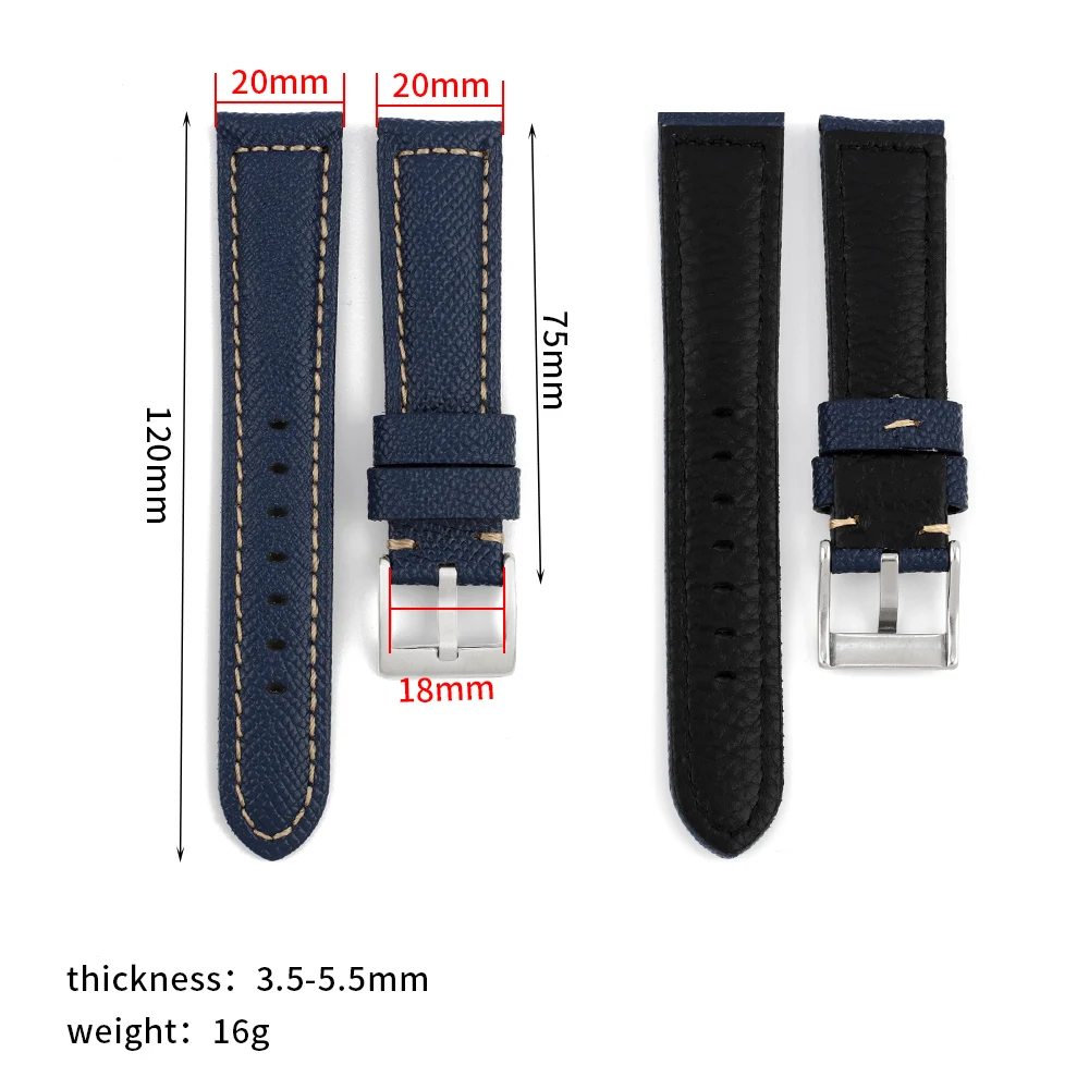 Hand-Made Palm Pattern Leather 18mm 20mm 22mm Watchband Epsom Top layer Leather Band Watch Straps Bracelet