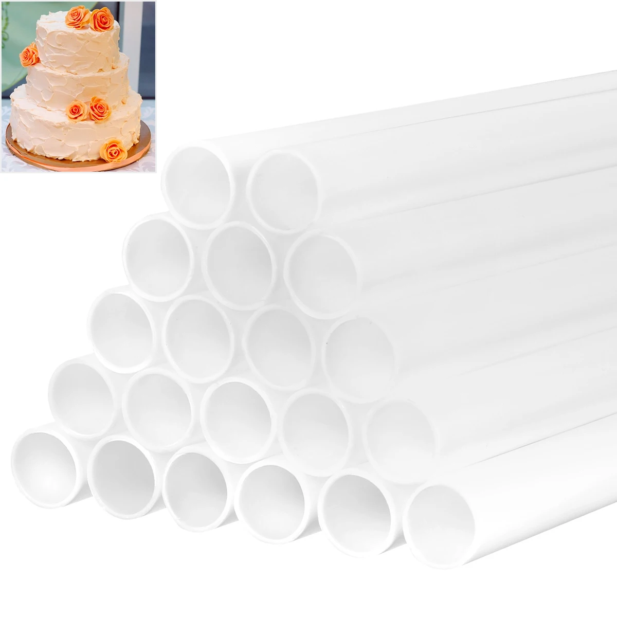 20Pcs Plastic Cake Dowels Rods Cake Support Rods Stacking Cake Straws Reusable White Cake Sticks for Tiered Cake Construction