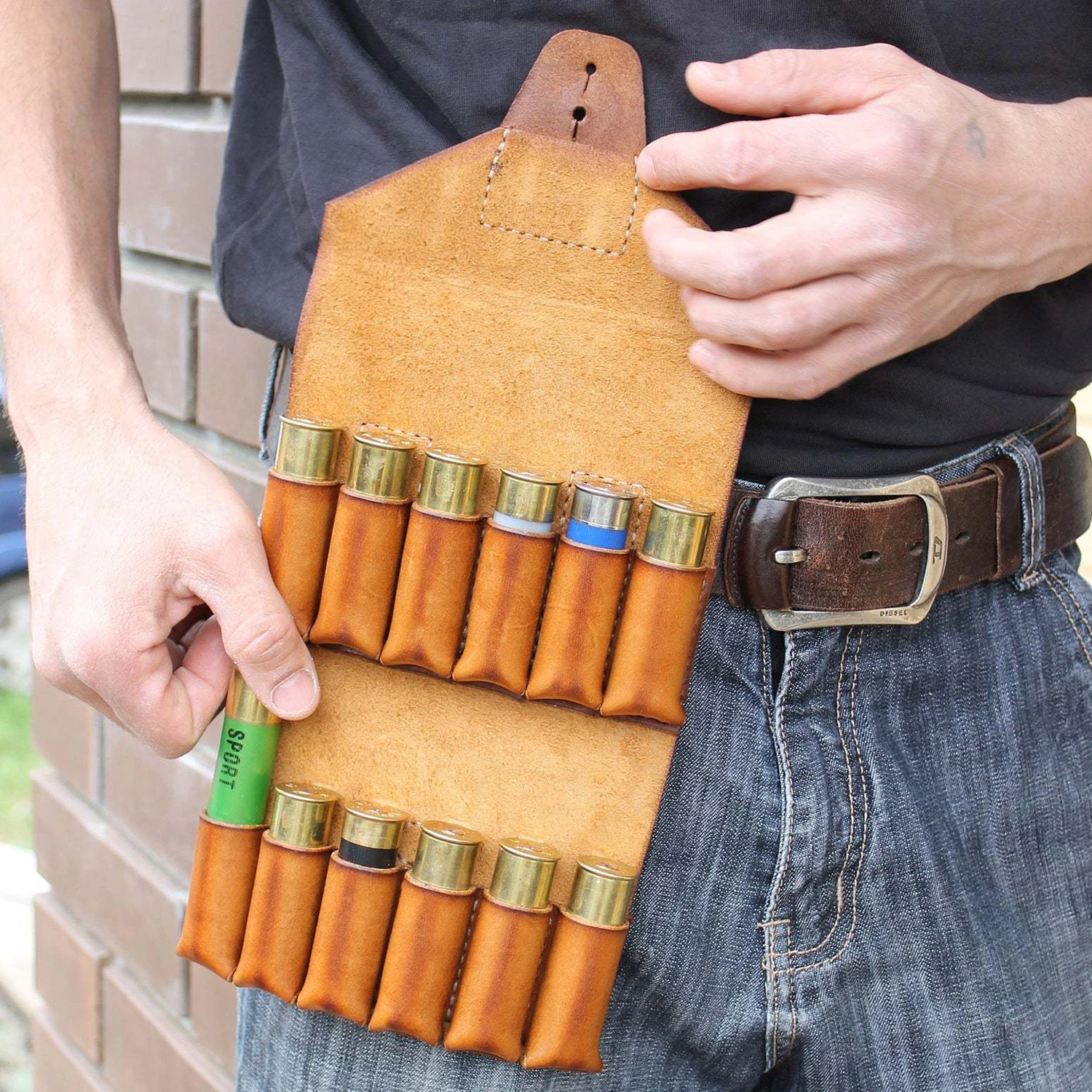 Bolsa de conchas de escopeta de piel de vaca, portátil, 6 unidades, 12 balas de calibre, riñonera para entrenamiento de caza, rango de tiro al aire libre