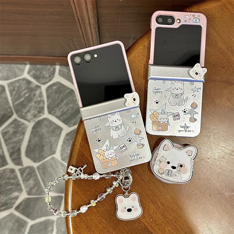 

Cute White Puppy Magnetic for Samsung Galaxy Z Flip 7 6 5 4 Protective Back Cover for ZFlip5 ZFlip6 ZFlip7 Case Shell