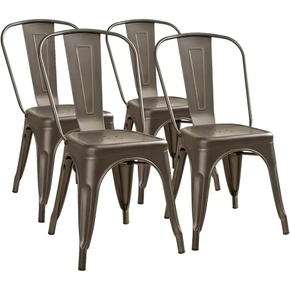 

Metal Dining Chair Indoor Outdoor Use Stackable Classic Trattoria Chair ining Bistro Cae Side Metal Chairs Set o 4 (Gun)