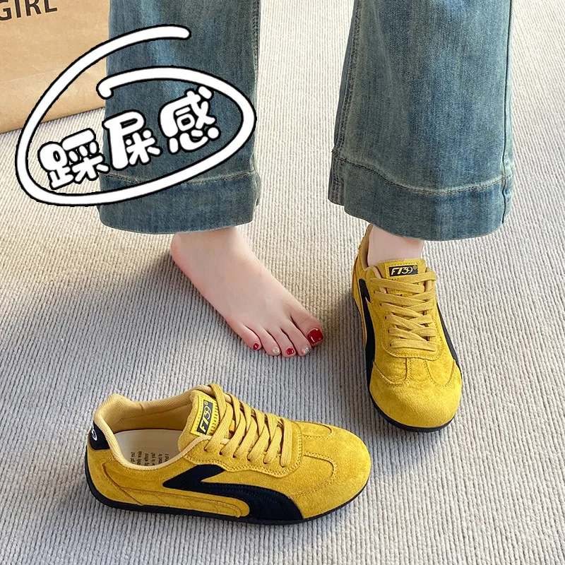 Yellow Racing Dequan Women's Shoes Soft Bottom Agan Retro Lightweight Board Shoes Casual Sneakers Comfortable All-Match