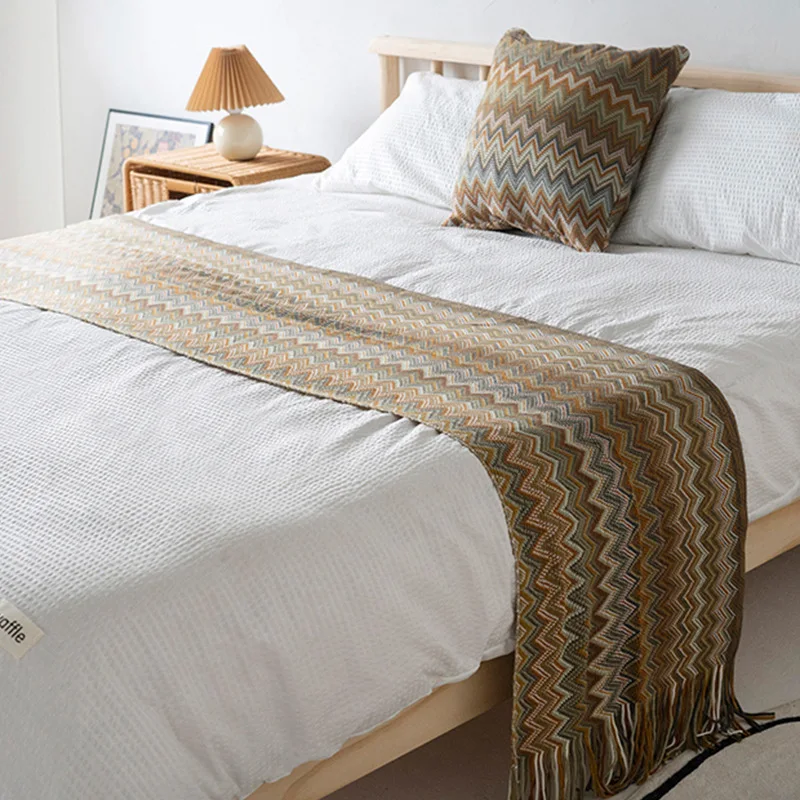 Knitted Cushion Cover Soft Boho Orange Green Flocking Pillow Case 45cmt45cm for Home Decoration Living Room Bed Room