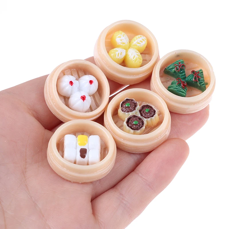 5Pcs/set 1:12 Dollhouse Miniatures Chinese Dim Sum Food Kitchen Accessories