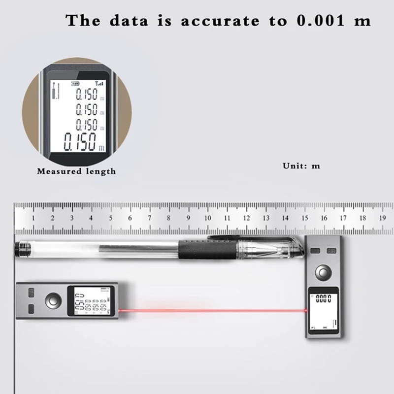 1 PCS Mini Laser Rangefinder Digital Tape Measure Laser Ruler USB Charge Aluminum Alloy Fuselage Measuring Distance 30M Grey