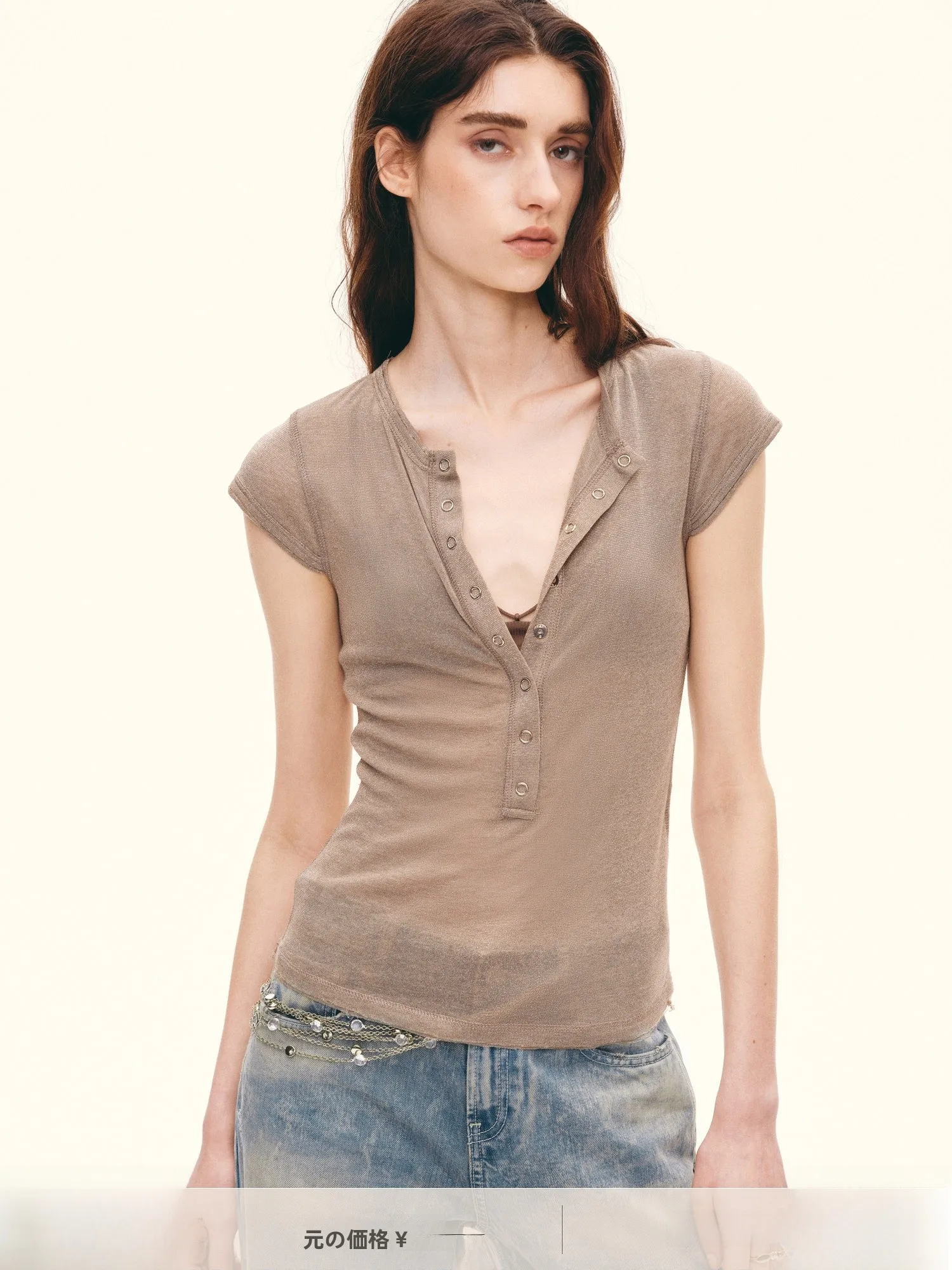 

Fuzhen Tianli Wool Blend Short Sleeve T-Shirt Women's Skin-friendly Breathable Slim Fit Summer round Neck Henry Collar Top